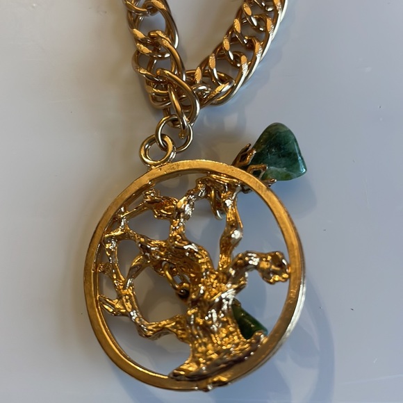 Tree of life gold color dangle bracelet jade stones - Picture 5 of 7